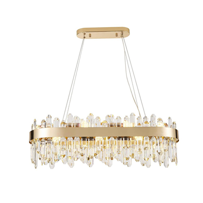 Apliqa Linfred Yemek Masası Üstü Sıralı Gold Kristal Taşlı Modern Salon Avize