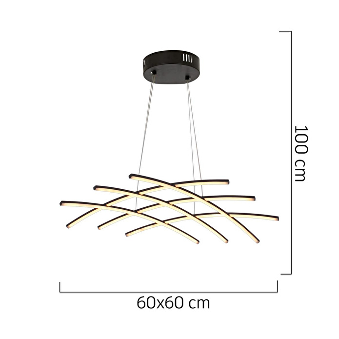 Apliqa Brian Mat Siyah Boyalı 3000k 58 Watt Sarkıt Salon Oturma Odası Ledli Avize