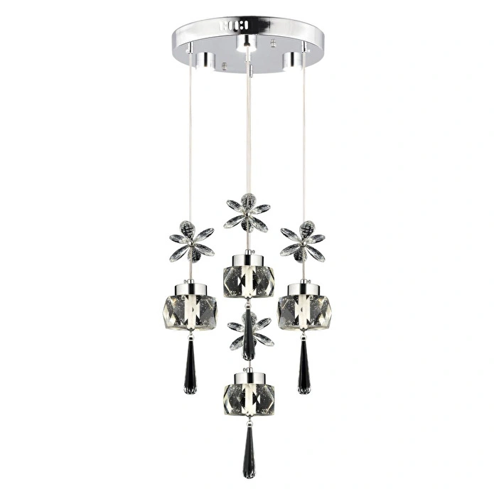 Apliqa Amaris 4'lü Yuvarlak 3 Renkli 52 Watt Krom Kelebek Led Avize Kristal Ledli Modern Oturma Odası Salon Sarkıt Avize