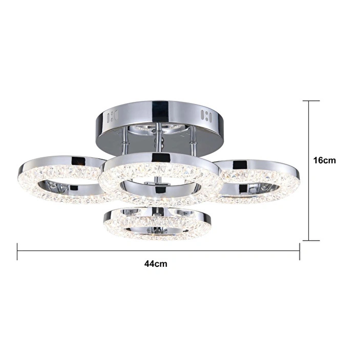 Apliqa Oylum 4'lü Krom 24 Watt Kristalli Koridor Salon Led Plafonyer Avize