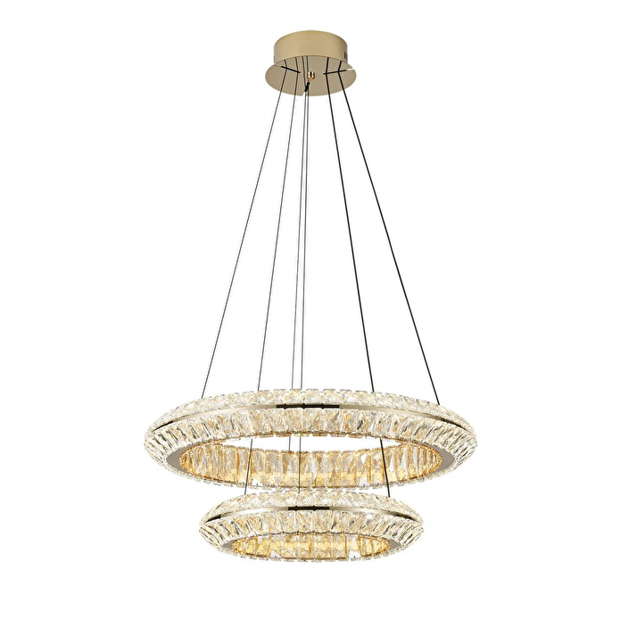 Apliqa Kyler 2'li Gold 180 Watt Kristalli 3 Renkli Led Sarkıt Avize