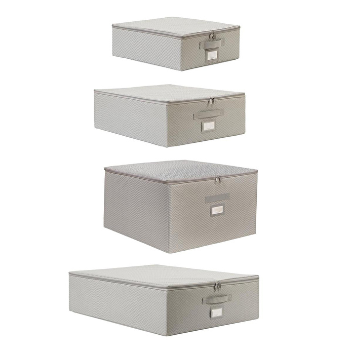 Ocean Home Textile 4'lü Gri Balıksırtı Destekli Kutu Hurç Set 31 X 38 X 12 + 45 X 55 X 18 + 55 X 70 X 18 + 48 X 40 X 30 Cm