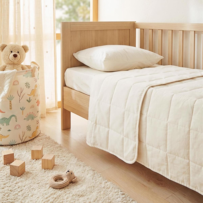 Ocean Home Textile %100 Pamuk Kumaş Kapitoneli Ekru Çok Amaçlı Bebek Yatak Örtüsü Seti 1 Adet 100 X 150 / 1 Adet 37 X 47 Cm