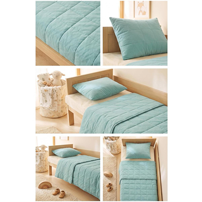 Ocean Home Textile %100 Pamuk Kumaş Kapitoneli Mint Çok Amaçlı Bebek Yatak Örtüsü Seti 1 Adet 100 X 150 / 1 Adet 37 X 47 Cm