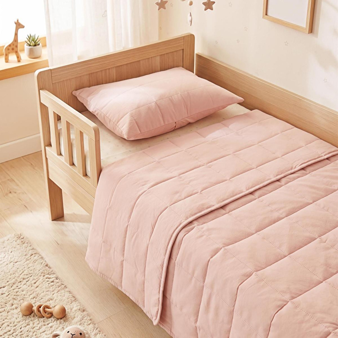 Ocean Home Textile %100 Pamuk Kumaş Kapitoneli Pembe Çok Amaçlı Bebek Yatak Örtüsü Seti 1 Adet 100 X 150 / 1 Adet 37 X 47 Cm