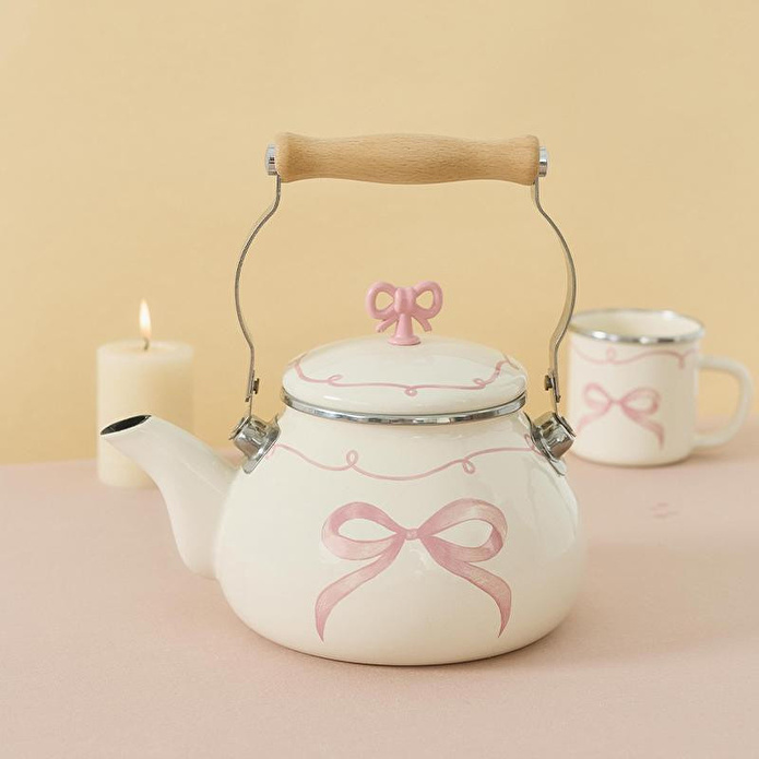 Emaylab Rebel Bow Kurdele Desenli Emaye Vintage Kettle