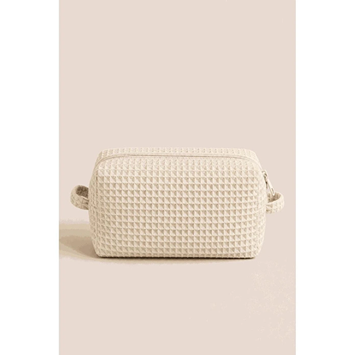 Beige & Stone Krem Kişiye Özel Harf Nakışlı Pamuklu Hediyelik Kadın Makyaj Kozmetik Ve Seyahat Çantası