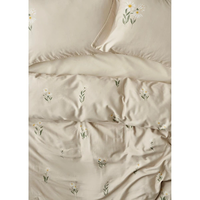 Bella Maison %100 Pamuk Saten Daisy Çift Kişilik Nevresim Takımı Bej (200x220 Cm) Bej