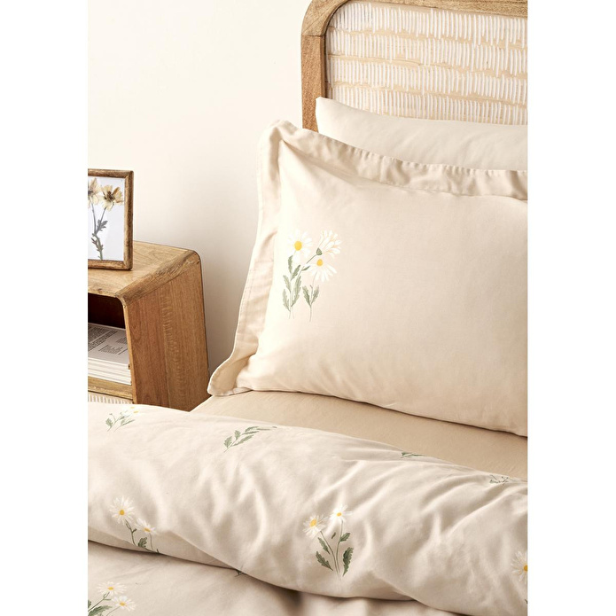 Bella Maison %100 Pamuk Saten Daisy Çift Kişilik Nevresim Takımı Bej (200x220 Cm) Bej