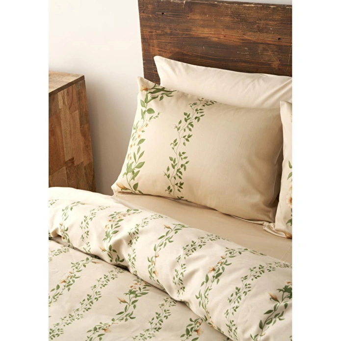 Bella Maison %100 Pamuk Saten Flora Çift Kişilik Nevresim Takımı Bej (200x220 Cm) Bej