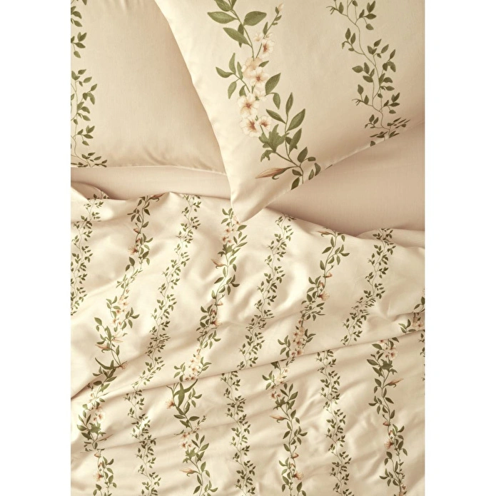 Bella Maison %100 Pamuk Saten Flora Çift Kişilik Nevresim Takımı Bej (200x220 Cm) Bej