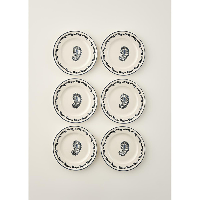 Bella Maison Paisley 6'lı Porselen Pasta Tabağı Seti Mavi (21 Cm) Mavi