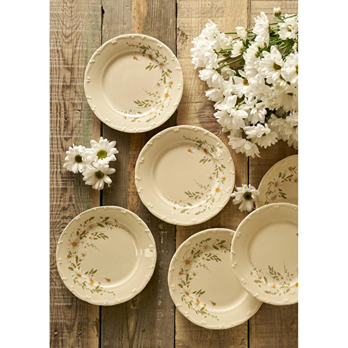 Bella Maison Daisy Porselen 6'lı Pasta Tabağı Krem (20 Cm) Bej
