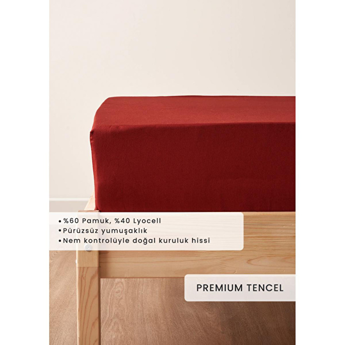 Bella Maison Premium Tencel Çift Kişilik Lastikli Saten Çarşaf Bordo (160x200x35 Cm) Bordo
