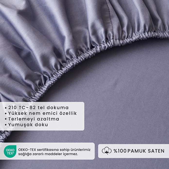 Bella Maison %100 Pamuk Saten Supreme Çift Kişilik Lastikli Çarşaf Mavi (160x200x35 Cm) Mavi
