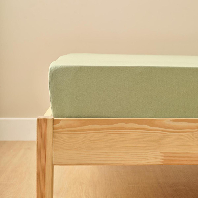 Bella Maison %100 Pamuk Saten Çift Kişilik Lastikli Çarşaf Sisli Yeşil (160x200x35 Cm) Sisli Yeşil