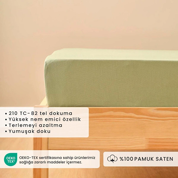 Bella Maison %100 Pamuk Saten King Size Lastikli Çarşaf Sisli Yeşil (180x200x35 Cm) Sisli Yeşil