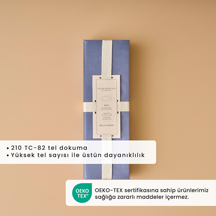 Bella Maison %100 Pamuk Saten Supreme 2'li Yastık Kılıfı Mavi (50x70 Cm) Mavi