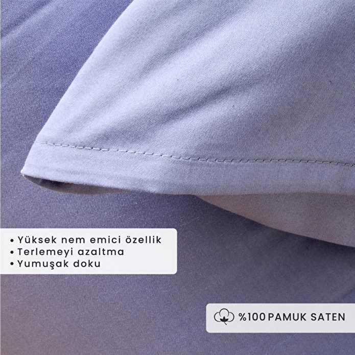 Bella Maison %100 Pamuk Saten Supreme 2'li Yastık Kılıfı Mavi (50x70 Cm) Mavi