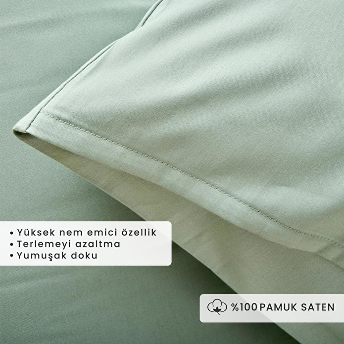 Bella Maison %100 Pamuk Saten Supreme 2'li Yastık Kılıfı Yeşil (50x70 Cm) Yeşil