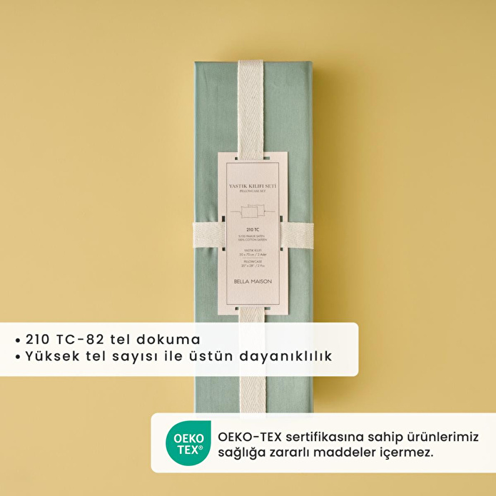 Bella Maison %100 Pamuk Saten Supreme 2'li Yastık Kılıfı Yeşil (50x70 Cm) Yeşil