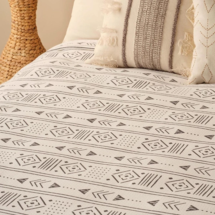 Bella Maison Anchal Pamuklu Çift Kişilik Baskılı Pike Antrasit (200x220 Cm) Antrasit