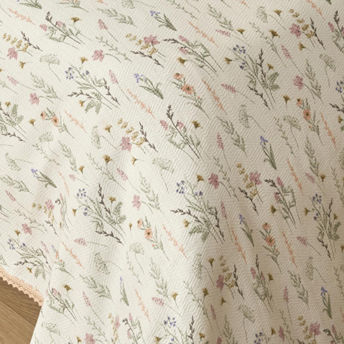 Bella Maison Flores Pamuklu Çift Kişilik Pike Takımı Somon (200x220 Cm) Somon