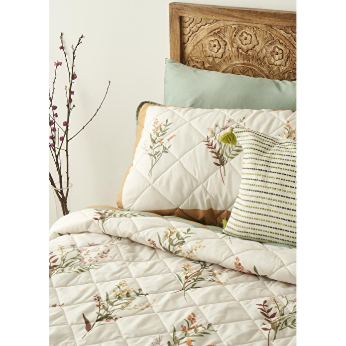 Bella Maison Flores Kapitoneli Çok Amaçlı Çift Kişilik Yatak Örtüsü Seti (240x220 Cm) Çok Renkli