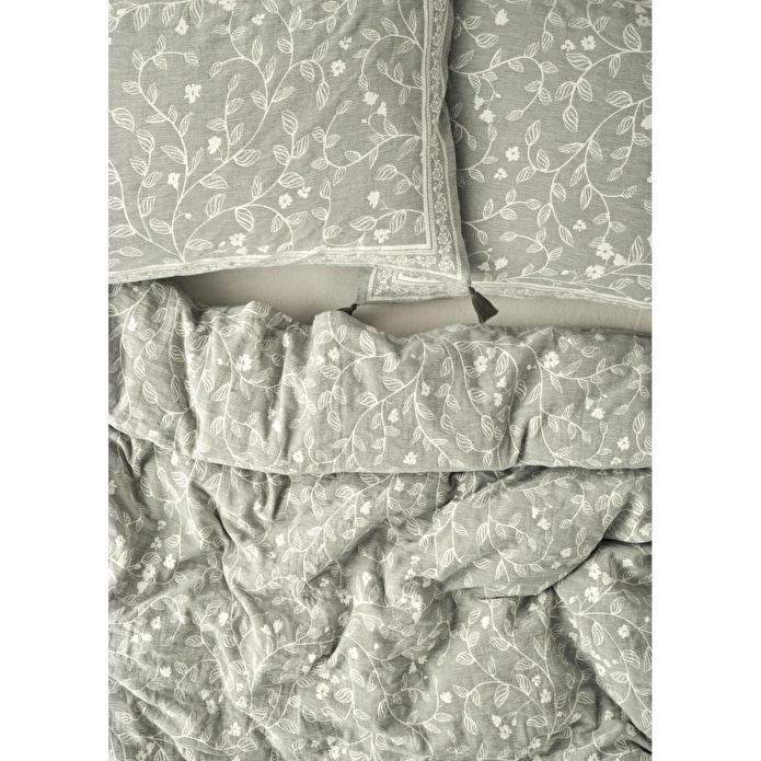 Bella Maison %100 Pamuk Viora Jakarlı Çift Kişilik Yatak Örtüsü Seti Haki (240x260 Cm) Haki