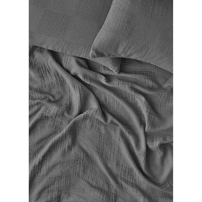 Bella Maison %100 Pamuk Liva Jakarlı Çift Kişilik Yatak Örtüsü Seti Antrasit (240x260 Cm) Antrasit