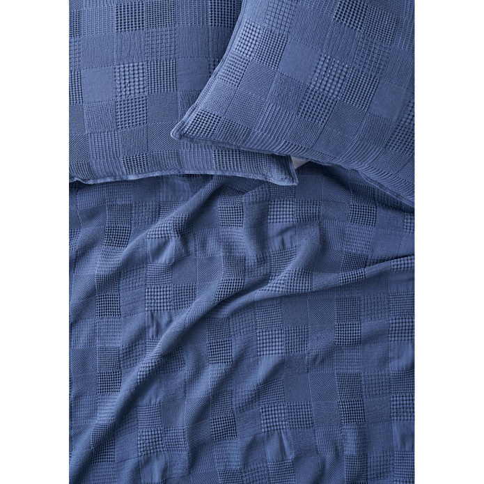 Bella Maison Block Pamuklu Jakarlı Çift Kişilik Yatak Örtüsü Seti Lacivert (240x260 Cm) Lacivert