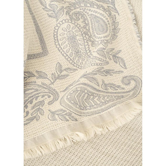 Bella Maison %100 Pamuk Paisley Jakarlı Çift Kişilik Yatak Örtüsü Seti Mavi (240x260 Cm) Mavi