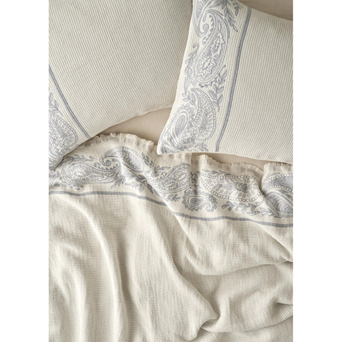 Bella Maison %100 Pamuk Paisley Jakarlı Çift Kişilik Yatak Örtüsü Seti Mavi (240x260 Cm) Mavi
