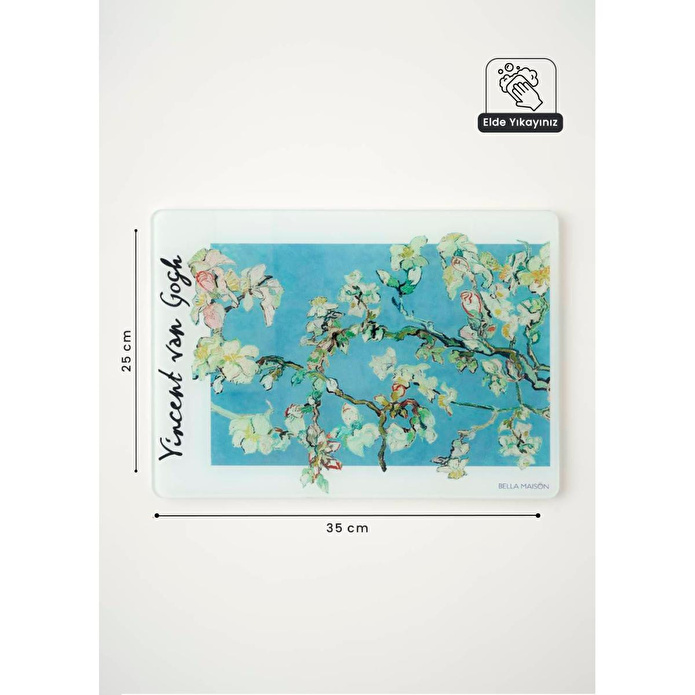 Bella Maison Van Gogh Almond Blossom Cam Kesme Tahtası (35x25 Cm) Çok Renkli