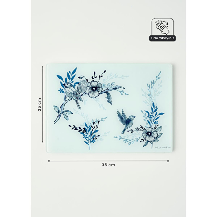 Bella Maison Bleu Blanc Cam Kesme Tahtası Mavi (35x25 Cm) Mavi