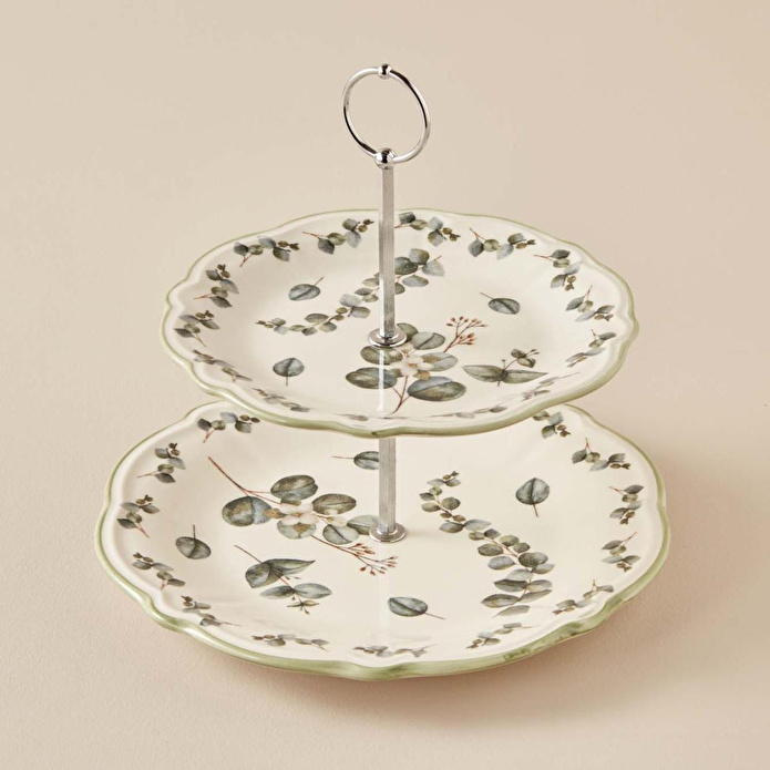 Bella Maison Ocaliptus Stoneware 2 Katlı Kurabiyelik Yeşil Yeşil