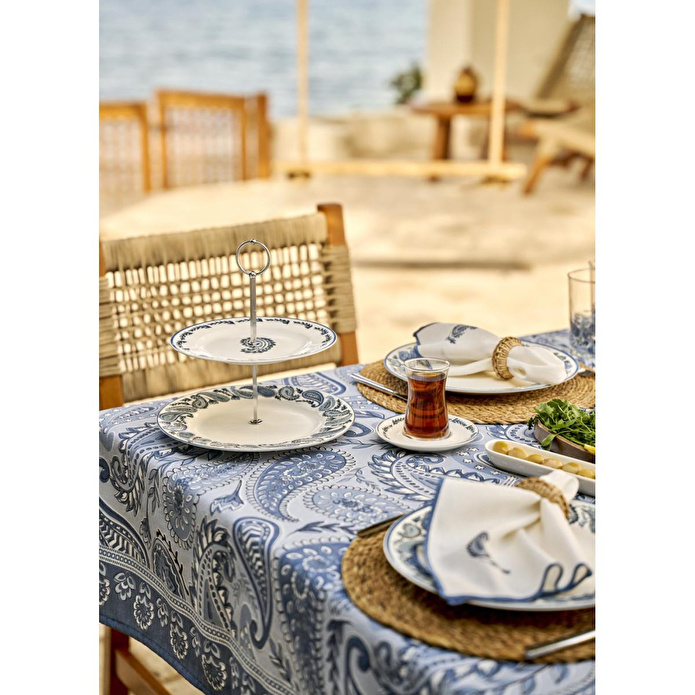 Bella Maison Paisley 2 Katlı Porselen Kurabiyelik Mavi Mavi