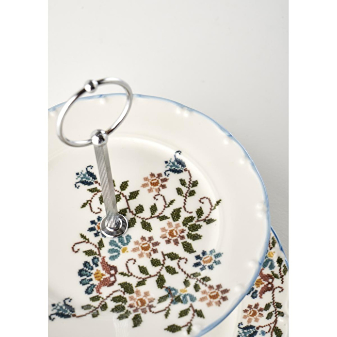 Bella Maison Vintage 2 Katlı Porselen Kurabiyelik Mavi (25x25 Cm) Mavi