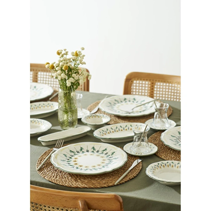 Bella Maison Adelina Stoneware 26 Parça 6 Kişilik Kahvaltı Takımı Yeşil Yeşil