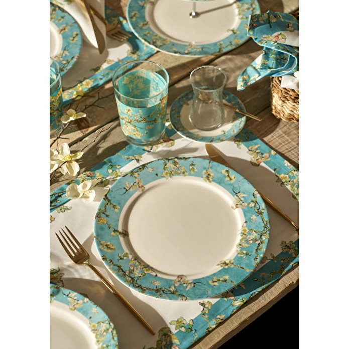 Bella Maison Van Gogh Almond Blossom Porselen 48 Parça 12 Kişilik Yemek Takımı Turkuaz