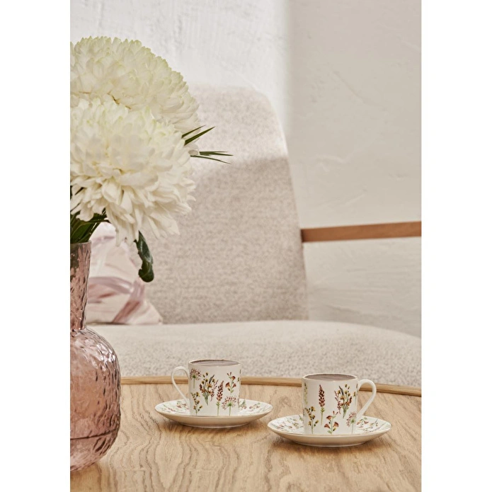 Bella Maison Flores Porselen 2'li Kahve Fincanı Seti (90 Cc) Çok Renkli