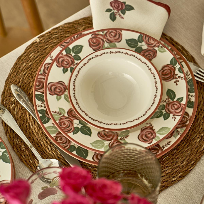 Bella Maison Rose Porselen 24 Parça 6 Kişilik Yemek Takımı Çok Renkli
