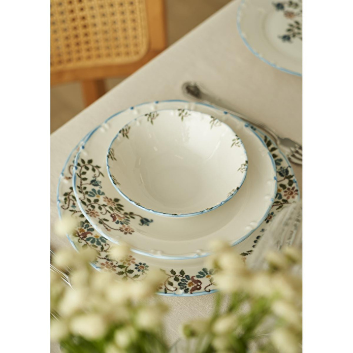 Bella Maison Vintage Porselen 24 Parça 6 Kişilik Yemek Takımı Mavi Mavi