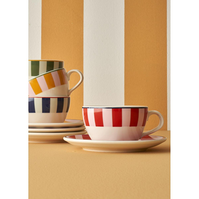 Bella Maison Line 2'li Çay Fincanı Seti Kırmızı-mavi (270 Cc) Kırmızı-mavi