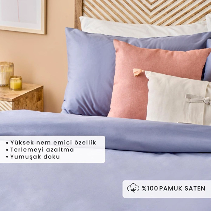 Bella Maison %100 Pamuk Saten Supreme Çift Kişilik Nevresim Seti Mavi (200x220 Cm) Mavi