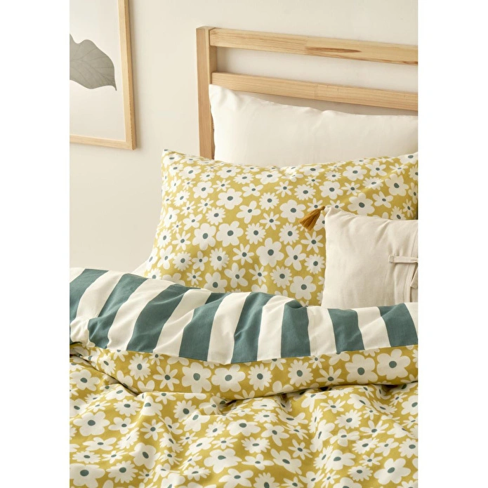 Bella Maison Naomi Pamuklu Çift Kişilik Nevresim Takımı Sarı (200x220 Cm) Sarı