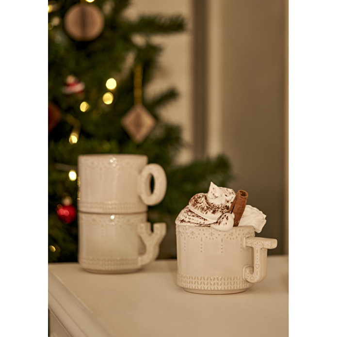 Bella Maison Joy Stoneware Yılbaşı 3'lü Kupa Seti Krem (390 Cc) Krem