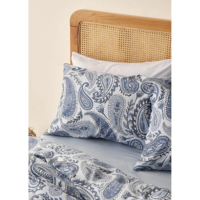 Bella Maison %100 Pamuk Saten Paisley Çift Kişilik Nevresim Takımı Mavi (200x220 Cm) Mavi