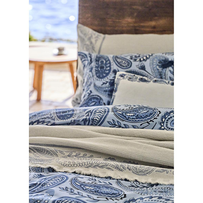 Bella Maison %100 Pamuk Saten Paisley Çift Kişilik Nevresim Takımı Mavi (200x220 Cm) Mavi