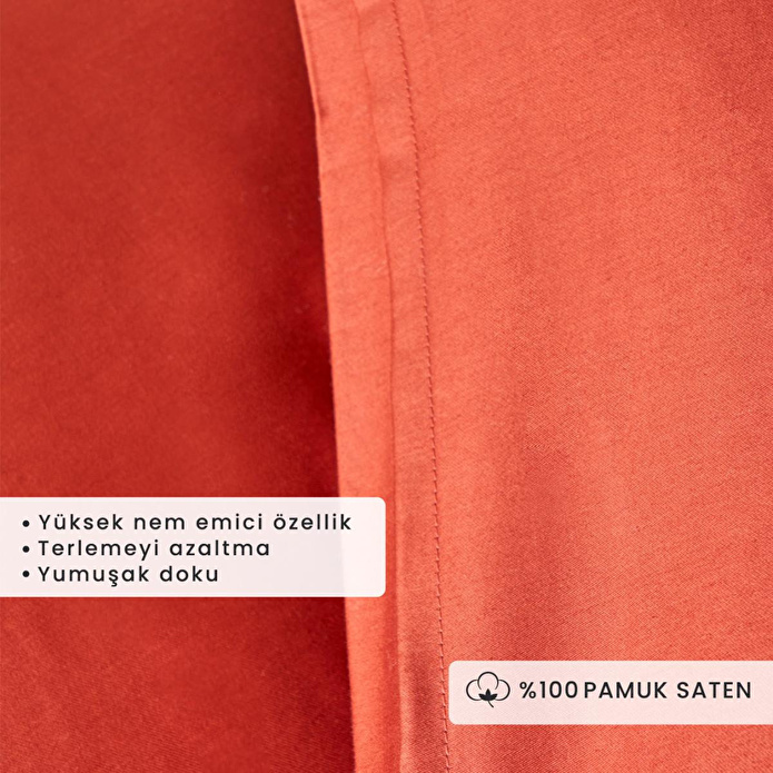 Bella Maison %100 Pamuk Saten Supreme 2'li Yastık Kılıfı Kiremit (50x70 Cm) Kiremit